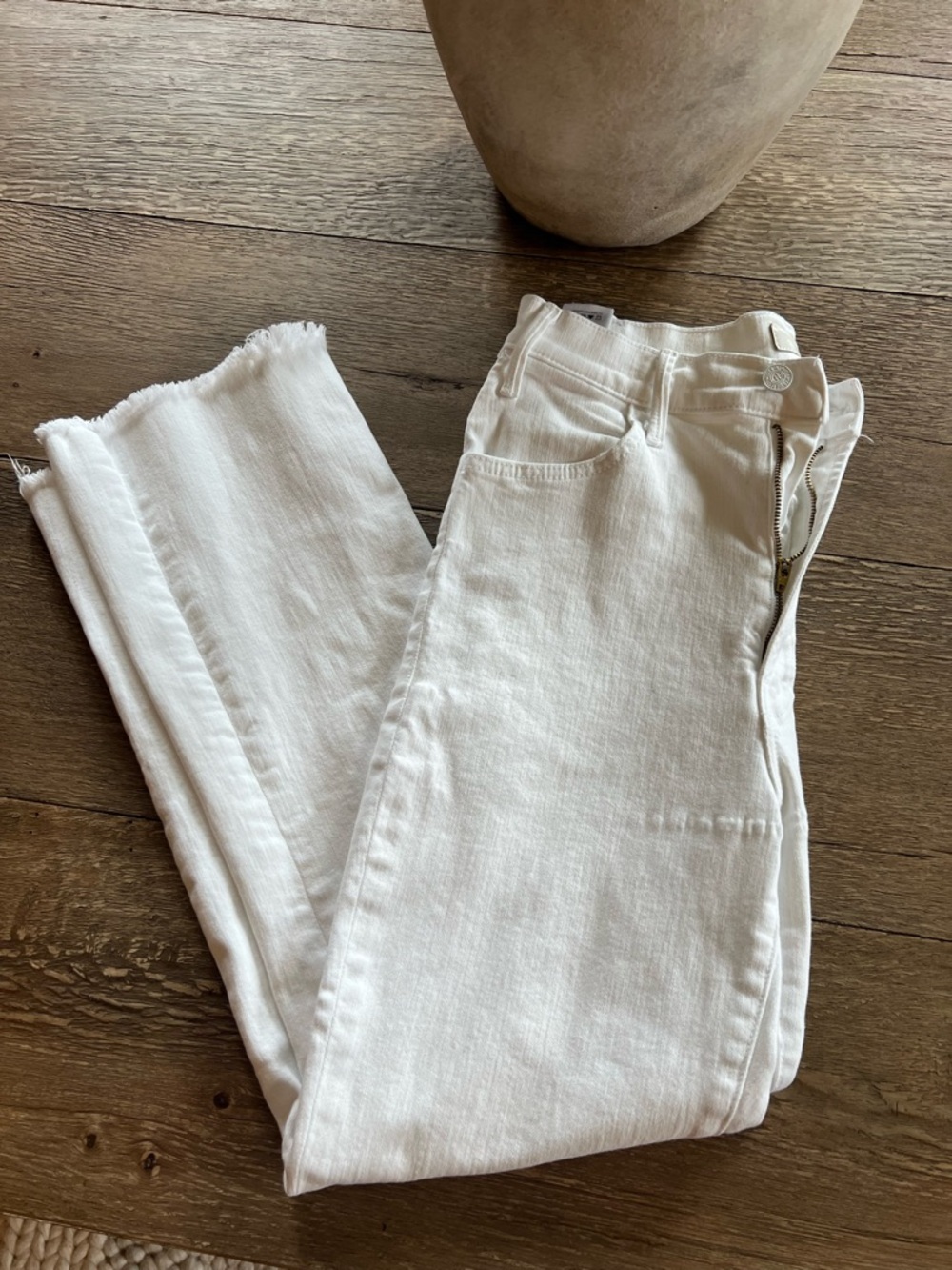 MOTHER White Hustler Ankle Fray Pants - Picture 2 of 8